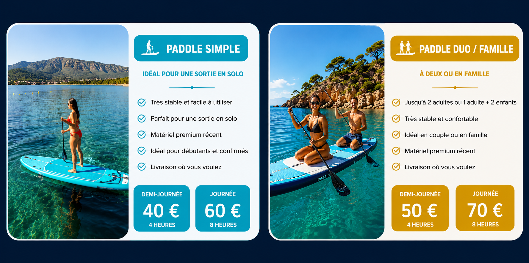 tarifs location et livraison paddle
